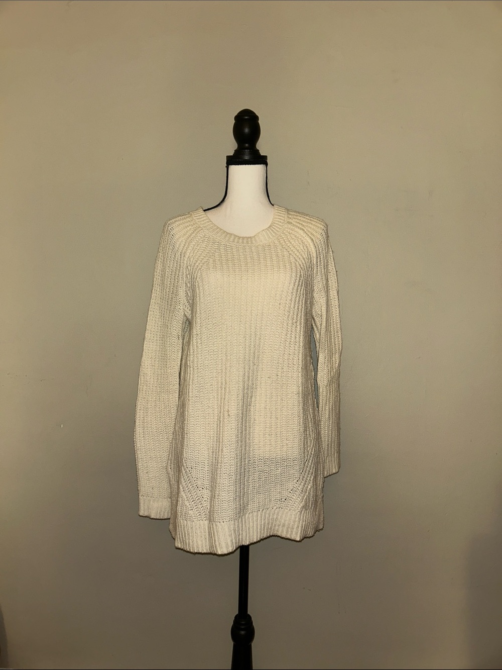 aerie Cream Ribbed Crewneck Knit Sweater